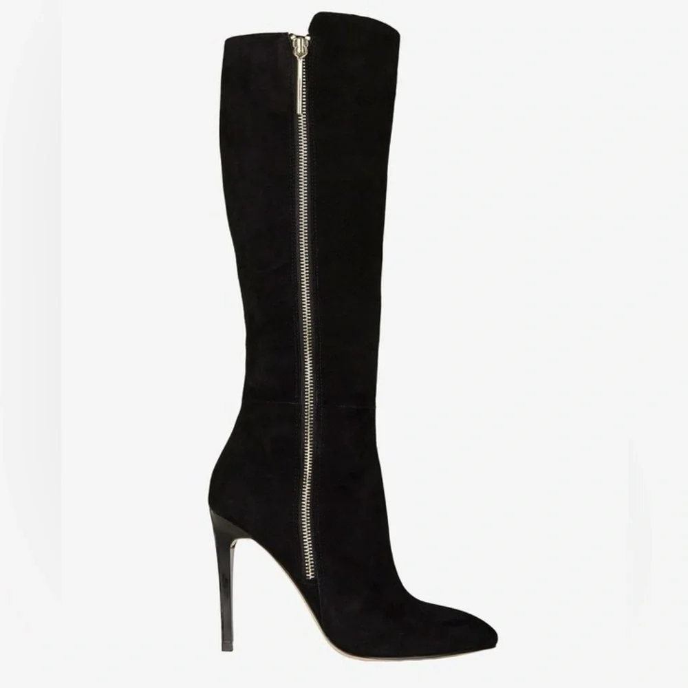 FRENCH CONNECTION MOLLY BLACK SUEDE KNEE LENGTH HEELED BOOTS SIZE 38M